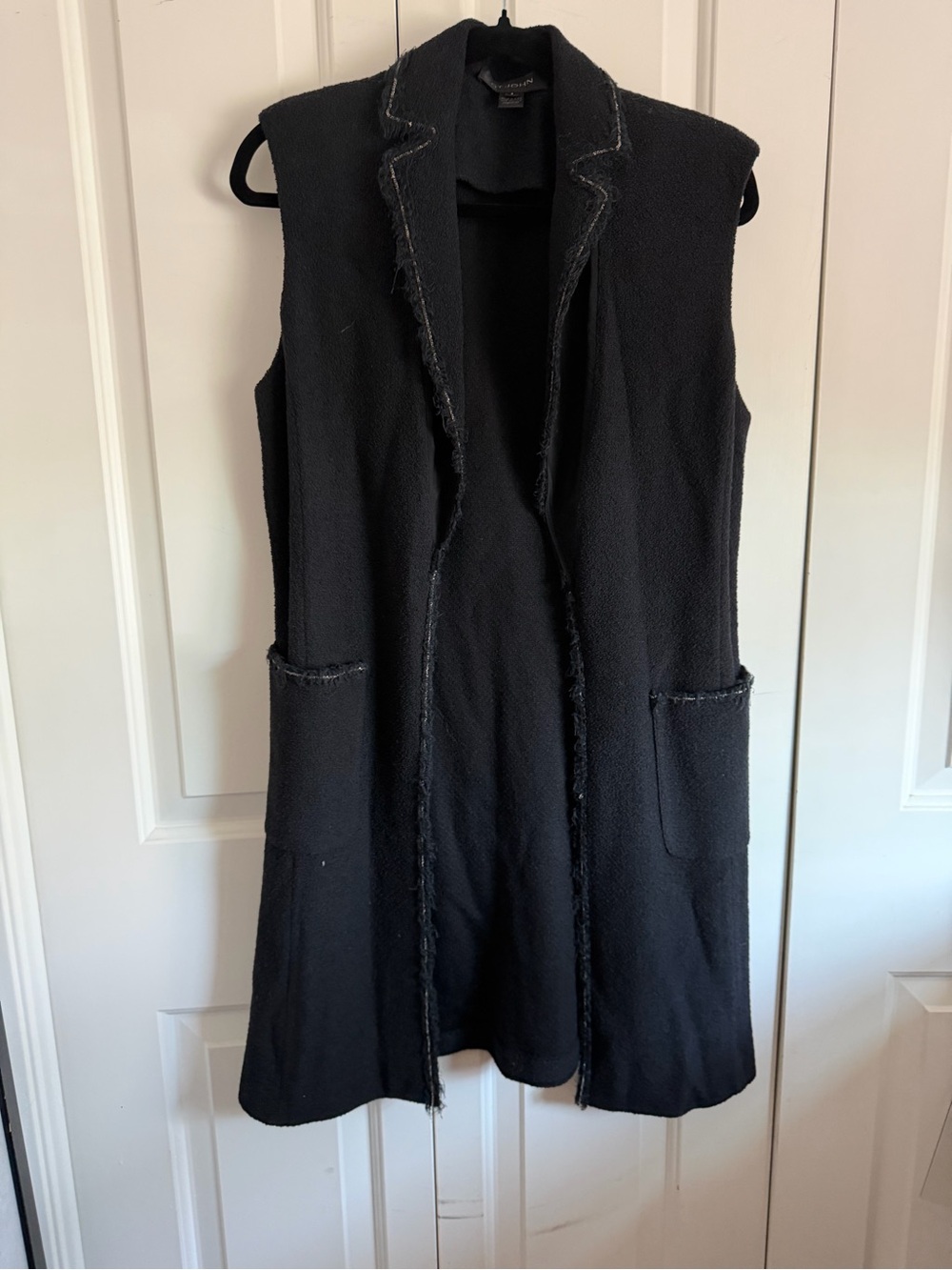 St. John Black Textured Open Front Vest